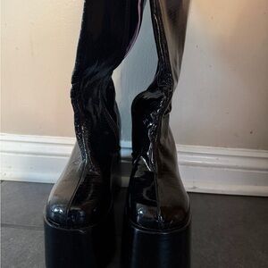 Ellie Black Patent Platform Knee-High Boots